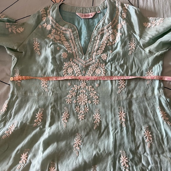 3 piece set Kurta/bottom/dupatta silk cotton ethnic wear light green Biba size:L - Picture 5 of 5